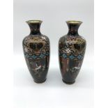 A Pair of early 1900s cloisonne Phoenix, Dragon and butterfly design vases, Measures 18cm in height.