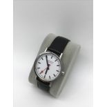 Mens Designer Mondaine wrist watch, Swiss Railway watch time piece.