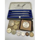 A Lot of various coins which includes 1951 crown, two £2 coins & boxed parker pen set.