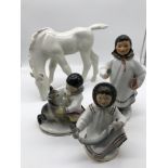 A Lot of 4 Various USSR Eskimo children figures and white horse figure