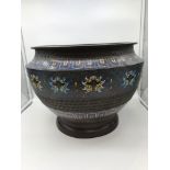 A Large Antique Bronze and Cloisonne planter pot. Styled with Floral & foliage design. Stands 26.5cm