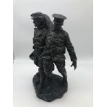 Cold painted spelter military figurines, titled "L'Alliance" signed by the artist to the back,