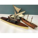 A lot of 3 Model yachts and boat models, Together with Mamod steam car.