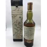 Talisker 10 year old single malt Scotch Whisky, designed with a map of the Isle of Skye on bottle