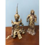 2 Heavy bronze Thai Buddha figure and warrior figure.