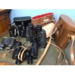 4 Pairs of old binoculars includes Lieberman & Gortz 10x50 and Wray London 10x40