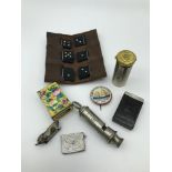 A Collection of odds which includes Birmingham silver stamp holder, J. Hudson Whistle, Magic