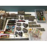 A Large collection of Model railway buildings, Bridges, Cottages and shop displays. Good quality