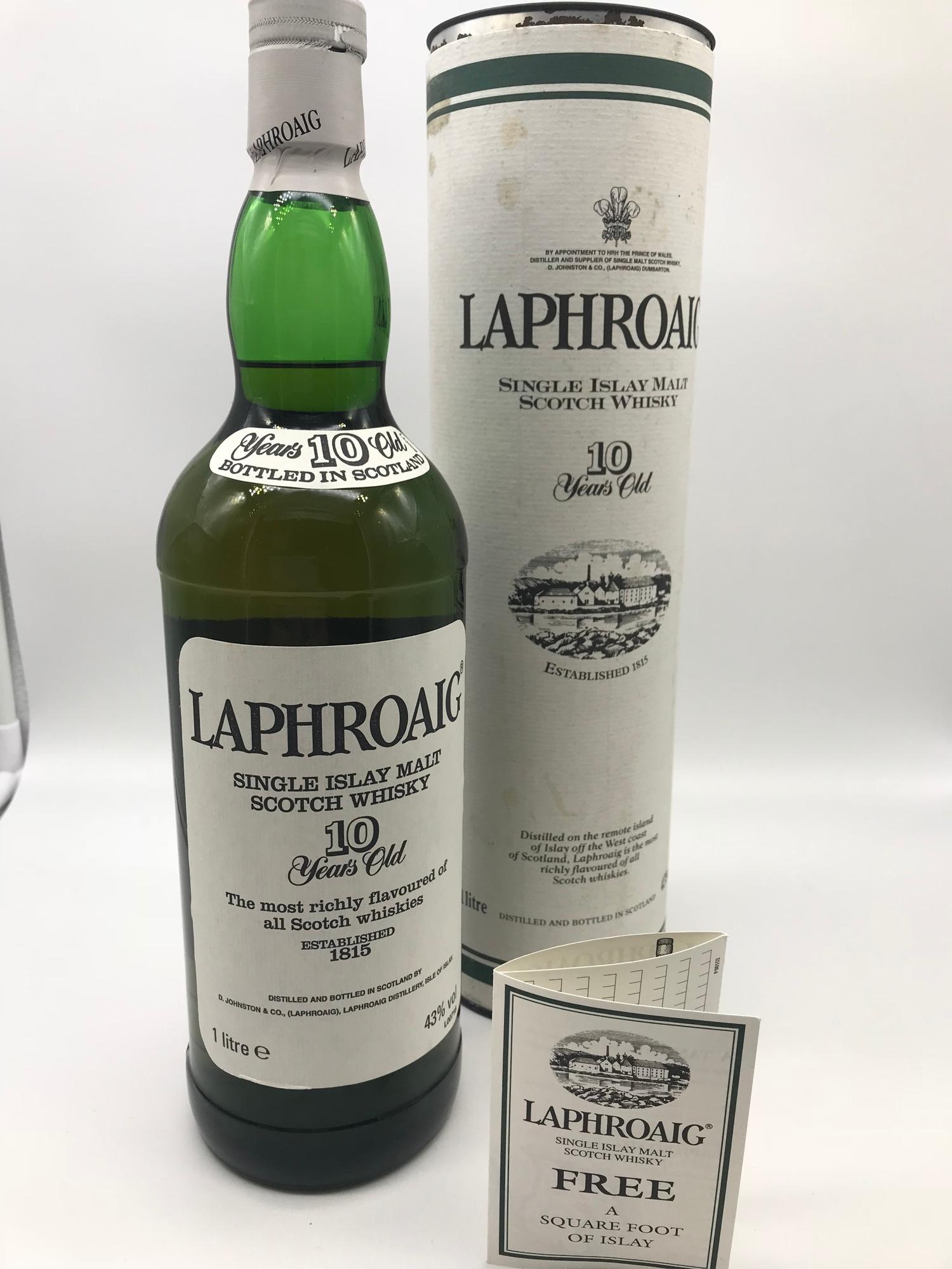 Laphroaig 10 year old single Islay malt Scotch Whisky, 1 Litre, Full, sealed & Boxed.