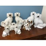 3 Pairs of Victorian Staffordshire Wally dogs. Together with 3 Various Staffordshire Wally dogs.