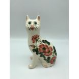 G. Hill pottery Wemyss cat figurine in 'Cabbage Rose' design, 18cm in height