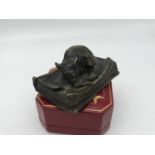 Antique French Bronze mouse eating a book figure. Measures 4x7x5cm