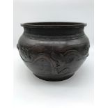 A Japanese bronze planter depicting birds flying. Measures 17cm in height & 25cm in diameter