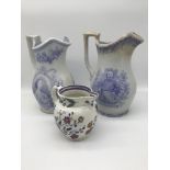 A Pair of Victorian waterjugs together with a Sutherland hand painted jug.