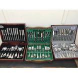 A Lot of 3 Kings pattern boxed canteens of cutlery.