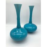 A Pair of 1890s Turquoise Burmantofts ceramic bottle neck vases. Stamped England & White F to the