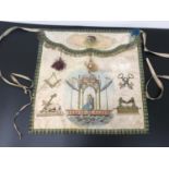 19th Century hand painted Masonic apron.