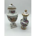 2 19th century hand painted lidded pots, Smallest is possibly French and the other is possibly