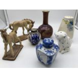 A Lot of collectors porcelain. Includes Plichta cat, Crown Devon Deco sugar shaker, 2 Austrian