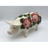 G. Hill pottery Wemyss pig bank in 'Cabbage Roses' design, 11x24x8.5cm