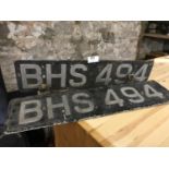 Two vintage registration plate BHS 494