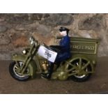 Parcel Post Side Car with rider in vintage style. Height 14cm length 22cm with 14cm