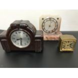 Vintage electric Elco bakelite body clock, Art Deco Marble clock & Brevete alarm clock/ travel