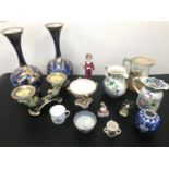 A Lot of porcelain collectables includes Crown derby centre piece, Masons jugs& Royal Doulton jug.