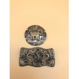 Old Cuzco Peruvian 925 Sterling & 18k Gold Lama Brooch. Together with white metal ornate brooch.