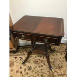 Reproduction mahogany pedestal lamp table with 2 under drawers.