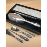 Silver hall marked brush & comb set together with 4 silver handle vanity items.