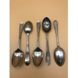 A Lot of 5 Sheffield silver tea spoons, Makers Sutherland & Roden.