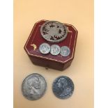 William 3rd 1870 silver coin, 1792 Louis XV1 silver coin, 10 ore silver brooch and 1780 coin buckle.