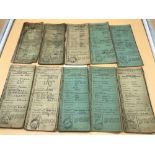 A Lot of 10 vintage 1950s & 60s Motorcycle registration booklets, Includes Triumph and Royal Enfield