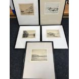 A lot of 5 Robert Houston etchings, Various Scottish loch and river scenes