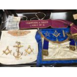 A Victorian hand painted masonic hide apron, Together with one other, sash & certificate.