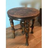 Burr walnut Victorian piano stool, Supported on turned legs and 4 hoof feet.