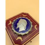 A 1870 Napoleon III 5 Franc silver and enamel swivel coin brooch. (Missing pin)