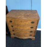 A Serpentine front burr walnut cameo furniture 4 drawer chest, Measures 84x50x78xm