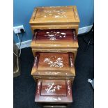 Oriental hardwood nest of tables (4 tables) with mother of pearl inlay