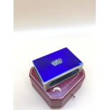 Birmingham silver and blue enamel matchbox holder. Makers Barker Brothers Silver Ltd.