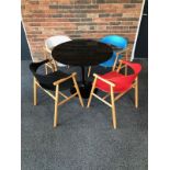 Black Trumpet Leg Dining Table 90cm Diameter and 4 x Craddle Dining Chairs