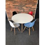 White Florence Dining Table 120cm Diameter with 4 x Eames Style Dining Chairs