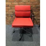 3 x Eames Style Leather Low Back Soft Pad Office Chair - Red