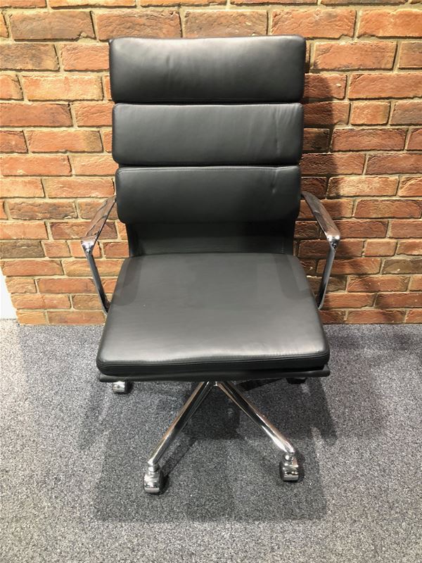 Eames Style Leather High Back Soft Pad Office Chair - Black