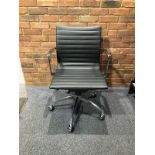 2 x Eames Style Leather Low Back Ribbed Office Chair - Black