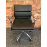 2 x Eames Style Leather Low Back Soft Pad Office Chair - Black