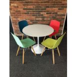 White Trumpet Leg Dining Table 90cm Diameter and 4 x Ooland Dining Chairs
