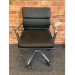 3 x Eames Style Leather Low Back Soft Pad Office Chair - Black