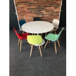 White Tumpet Leg Dining Table 120cm Diameter With 6 x Ooland Dining Chairs